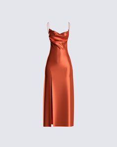 Orange Satin Evening Dress, Elegant Orange Long Dress, Elegant Long Orange Dress, Summer Satin Midi Evening Dress, Summer Evening Dresses With Spaghetti Straps, Orange Long Dress For Evening, Orange Satin Maxi Dress For Party, Long Evening Slip Dress For Summer, Long Slip Dress For Summer Cocktail