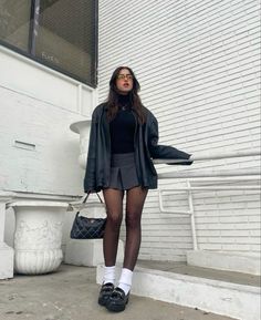 #outfits #outfitideas #outfitstyle #outfitgoals #outfitgoals #ootd #ootdfashion Black Sports Skirt Outfit, Skirt With Black Tights Outfit, Winter Outfits Skirt Tights, Baguio Fits, Black Stockings Outfit, Blazers Outfits, Black Skirt Outfits, Stockings Outfit