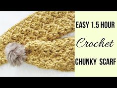 an easy crochet chunk scarf with text that says easy 1 hour crochet