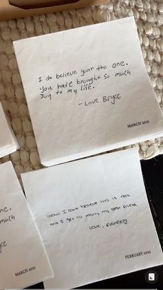 three pieces of paper with writing on them