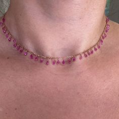 14K Rose Gold chain with natural pink sapphires. 16” Length can be adjusted. Email magick.alchemy@gmail.com for inquiry with different gemstones. Pink Gem Necklace, Chain Necklace With Beads, Gemstones Earrings, Gold And Pink Necklace, Beautiful Jewelry Vintage, Pink Prom Jewelry, Pink Sapphire Necklace, Womens Jewelry, Bijoux Art Nouveau