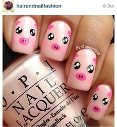 Piggies! That would be perfect if u put these nails on ur little girls toes and say This little piggie..... Pig Nail Art, Pig Nails, Kids Nail Designs, Girls Nail Designs, Tout Rose, Cute Nail Art Designs, Animal Nails, Nails For Kids, Toe Nail Designs