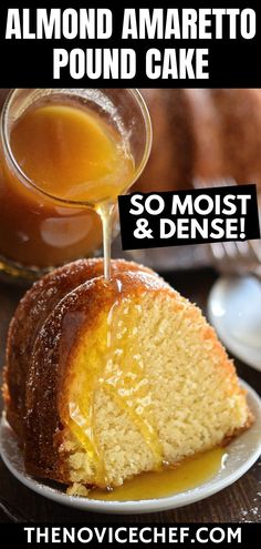 a bundt cake is being drizzled with syrup