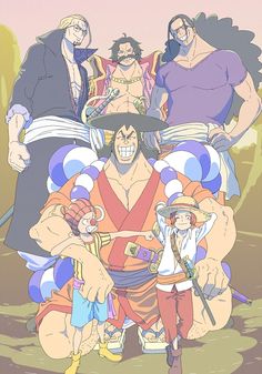 an image of one piece characters in front of another character from the same anime series