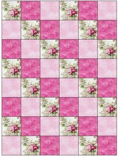 a pink and white tile with roses on the bottom, in different shades of pink