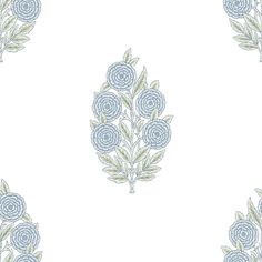 a blue and white flower pattern on a white background