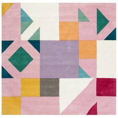 an abstract rug with various colors and shapes