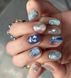 Blue Trendy Nails, Pretty Gel Nails, Really Cute Nails, Cute Gel Nails, Soft Nails, Jelly Nails, Kawaii Nails