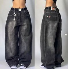 Buy Y2K New Jeans Women‘s Harajuku Hip-hop Vintage Grey washing Baggy Jeans Gothic Wide Leg Wide Trousers Street wear JIANGLANG at Walmart.com Look Jean, Street Jeans, Fashion 90s, High Waist Wide Leg Pants, 90's Fashion, Loose Fabric, Pants Fit