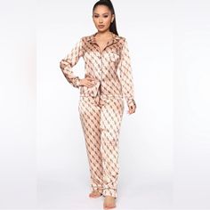 Fashion Nova Women In Your Fn Dreams Satin Pj Pant 2 Piece Set Plus Size 3x Nwt The Pajamas Of Your Fn Dreams Are Finally Here! Get Ready To Get Cozy And Look Fn Hot In These Classic Satin Pjs. Plus Size 3x 2 Piece Pant Pj Set Satin Fabric Long Sleeve Button Down Collar Top Front Chest Pocket Elastic Pant Tie Waistband Wide Leg Pant Comfortable Fit Fn Monogram Print 100% Polyester Tags: Plus Size, Full Figure, Curvy, Pj Pants, Pj Top, Sleepwear, Comfy, Sexy Satin Pajama Pants, Satin Pjs, Pj Pant, Stretch Satin Fabric, Luxury Pajamas, Set Plus Size, Sleepwear Fashion, Short Pj Set, White Dresses For Women