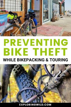 a bicycle with the words preventing bike thief while backpacking and touring