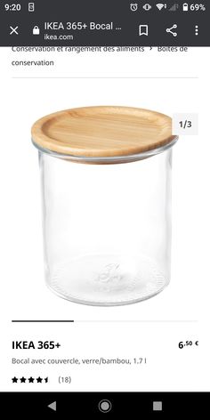 a glass jar with a wooden lid is shown on the app store's website