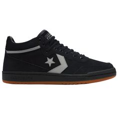 Premium mid-top leather skateboarding shoe Nylon accents Archival basketball inspired details Rubber cupsole gives both durability and board feel Star Chevron branding Fits true to size Style # : A11648C Vans Skateboard, Converse Cons, Mid Top, Nike Sb, Skateboarding, Adidas Shoes, Black Grey, Beanie Hats, Gum