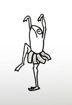 a drawing of a person in a tutu skirt with one leg up and the other leg down