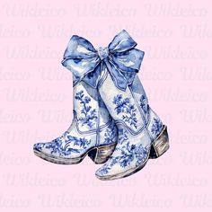 Watercolor Cowboy, Blue And White Toile, Cute Coquette, Pink Cowgirl, Cowboy Christmas, Bow Ribbon, Coastal Cowgirl, Big Bow, Cow Boy