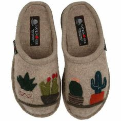 HAFLINGER FOOTWEAR Roderer Shoe Center Cactus Applique, Cactus Motif, Cat Slippers, Clog Style, Baggallini Bags, Athleisure Sneakers, Clogs Style, Outdoor Slippers, Clog Slippers