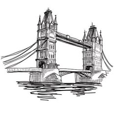 an ink drawing of the tower bridge in london