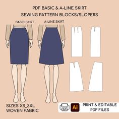 High Waist Skirt Printable Pdf Basic Sewing Pattern Block | A-line Skirt sewing Pattern Sizes XS-3XL | Woven Fabric Sewing Pattern Block: 1. Basic Skirt Block 2. A-line skirt Are you a self-taught sewer or a professional fashion designer? Fashion student or graduate, crafter, seamstress, tailor, or pattern maker? Do you create patterns for fun or professional? Then this is for you! It is a Women's Pdf Sewing Patterns Block (Sloper) for woven fabrics It is a TOOL (Basic Template), to work with an Fabric Sewing Patterns, Basic Skirt, Toile Fabric, Skirt Patterns Sewing, Student Fashion, Sewing Skirts, Professional Fashion, Sewing Pattern Sizes, Sewing Basics