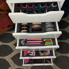 the drawers are organized and ready to be used as makeup storage for all types of cosmetics