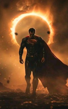 the man of steel character standing in front of an eclipse