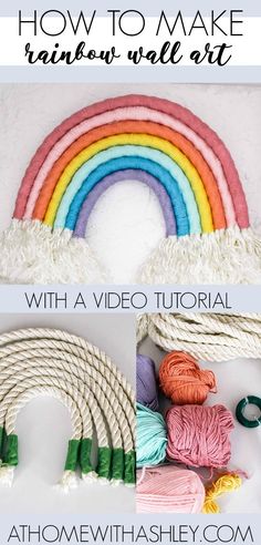 the instructions for how to make rainbow wall art with yarn and yarnsticks on it