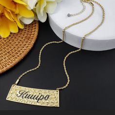 This Kuuipo Necklace Is A Stunning Treasure In A Hawaiian Heirloom Style With Plumeria Background. Kuuipo Nameplate Measures 3 Inches In Length And 22 Mm Width From Top To Bottom. Comes Attached To A 20 Inch Chain With A 2 Inch Extender. If You Need Longer You Will Have To Buy An Extender. We Do Not Sell Extenders At This Time. High Quality 14k Gold Plated. Not Solid Gold. Hawaiian Necklace, Gifts For Daughter, Nameplate Necklace, Plate Necklace, Chain Extenders, Handmade Gold, Rope Chain, Gold Plated Jewelry, Name Plate