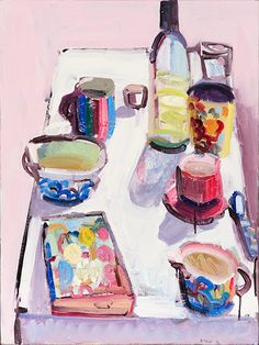 a painting of some food on a table