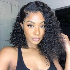 Lace Front Bob Wig Short Curly Fashion Virgin Hair Style - Ross Pretty Hair Official Nadirah Ali, Bob Riccio, Bob Pendek, Kort Bob, Curly Bob Wigs, Short Human Hair Wigs, Bob Lace Front Wigs, Deep Wave Hairstyles, Short Bob Wigs