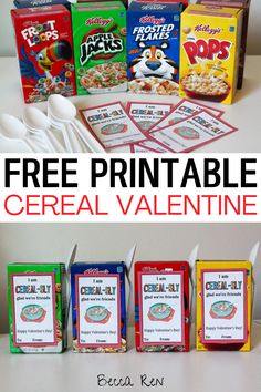 cereal valentine cards with free printables to make them look like they're ready for