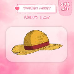 a yellow hat on top of a pink background with the words, rubber asset lufffy hat