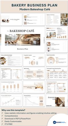 the bakery business plan is shown in this image, it includes information and examples for each individual