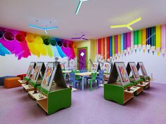 the children's playroom is brightly colored