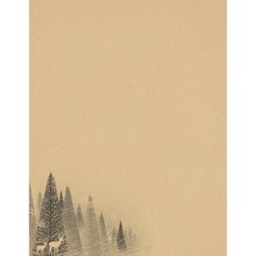 an image of a horse in the snow with trees behind it and foggy sky