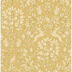 an old wallpaper with flowers and birds on it, in gold tones canvas art print