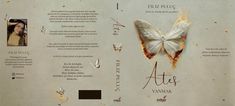 the back side of a book with an image of a butterfly on it's cover