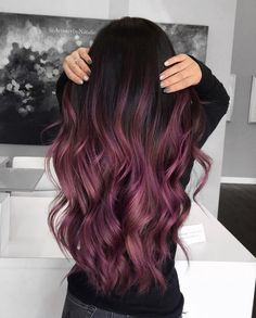 30 Hair Color, Purple Ombre Hair, Purple Highlights, Long Dark Hair, Pinterest Hair, Ombre Hair Color, Hair Dye Colors, Hair Color Balayage, Hair Inspiration Color