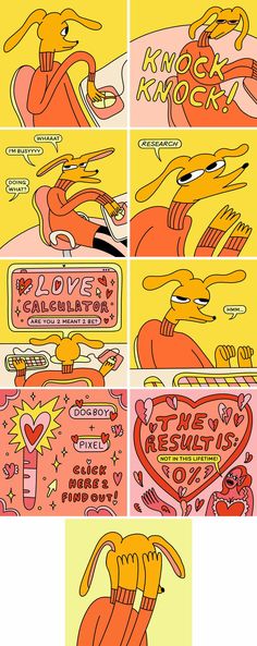 an animated comic strip with the words love and calculators written in different languages