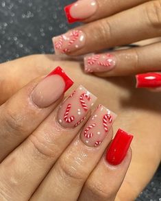 Candy Cane Nails, Nagel Tips, Simple Gel Nails, Short Square Acrylic Nails, Christmas Nails Acrylic