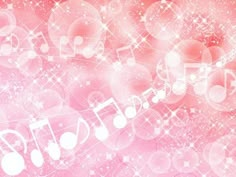 an abstract pink background with musical notes and stars in the sky on top of it