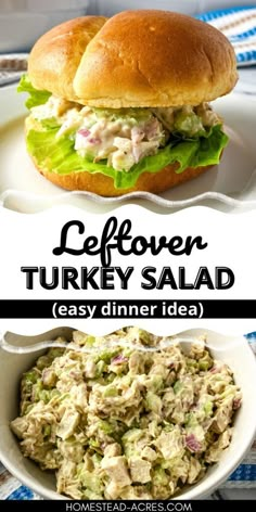 two pictures with the words leftover turkey salad on them