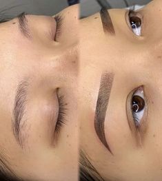 Microshading Eyebrows Before And After, Eyelash Tricks, Pretty Eyelashes, Brown Extensions, Apply Eyelashes, Eyelash Styles, Kiss Eyelashes, Mircoblading Eyebrows, Eyebrow Before And After