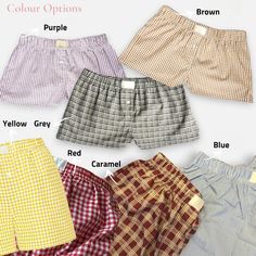 Our Cute Summer Boxer Shorts feature a Gingham Print, and come in a variety of colours. These comfy, lightweight shorts are perfect for summer 🍓 These Trendy Summer boxer shorts can be worn as casual Lounge Boxer Shorts or worked into your everyday wear if brave enough to be bold and beautiful! These Boxer Shorts would make the perfect gift! We hope to make you feel beautiful and comfy in your skin with our range of comfy wear!  Thank you for shopping with us!💕 Lots and lots of love Incandesce Coquette Pyjamas, Boxer Shorts Women, Plaid Boxer Shorts, Plaid Boxers, Cute Boxers, Comfy Wear, Gingham Shorts, Pajamas Comfy, Shorts Cute