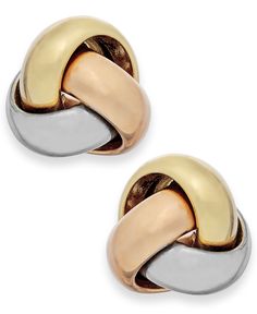 A chic embrace. Expertly polished, these love knot stud earrings are set in 14k yellow, white and rose gold. Approximate diameter: 1/3 inch. How To Clean Gold, Clean Gold Jewelry, Knot Stud Earrings, Knot Studs, Love Knot, Mens Gift Sets, Modern Jewelry, Yellow White, Beautiful Jewelry