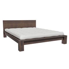 the bed frame is made from wood and has white mattress