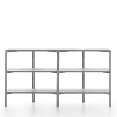 a white shelf with three shelves on each side