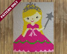 this is an image of a princess in pink and green on a wooden background with text overlay that says pattern only