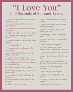 the poem i love you in 5 seconds of summer lyries is shown on a red and beige background