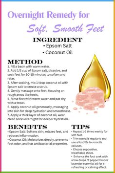 Tired of rough, dry feet? Try this easy overnight remedy to wake up with soft, smooth feet. Ideal for college girls seeking quick and effective foot care solutions.

Give this remedy a try tonight and wake up with soft, smooth feet! Share your foot care success with us!

#softfeetsselfcare #epsomsaltsoak #coconutoilmagic #footexfoliation #pamperingnight Smooth Feet Remedies, Feet Care Tips, Soft Feet Remedy At Home, Soft Feet Remedy, Dry Feet Remedies, Remedies For Cracked Heels, Feet Remedies, Text Abbreviations