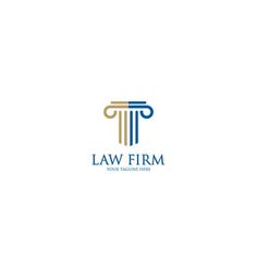 the law firm logo is shown in blue and gold colors, with an elegant column on top