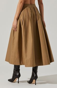 Full midi skirt Unlined Concealed zipper and hook closure Dry clean only 100% Cotton Style #ACS9185 Fall Midi Skirt With Button Closure, Luxury Relaxed A-line Skirt, Luxury Relaxed Waist-length Skirt, Elegant Brown Midi-length Skirt, Luxury Voluminous Midi-length Pleated Skirt, Full Midi Skirt, Vacation Looks, Black Midi Skirt, Spring Tops